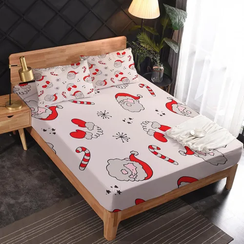 Vista 2 de Juego de sábanas de Navidad tamaño individual, sábanas de Papá Noel, microfibra suave, bolsillo profundo, sábanas y fundas de almohada estampadas