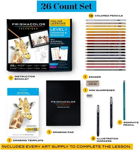Vista 4 de Prismacolor Technique Art Supplies con lecciones de arte digital, juego de dibujos de animales nivel 1, cómo dibujar animales con lápices