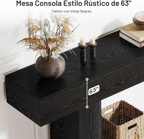 Vista 7 de Tribesigns Mesa consola de 63 pulgadas, mesa de entrada de 2 niveles con base en forma de U, mesa de sofá estrecha y larga de madera detrás del sofá