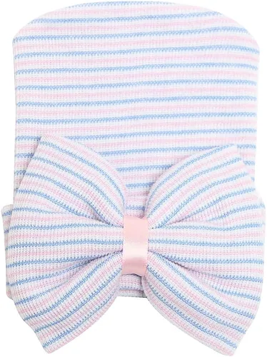 Vista 5 de Zando Gorro de hospital para recién nacidos con lazo grande gorro de invierno para bebés sombreros de recién nacidos para niñas y niños