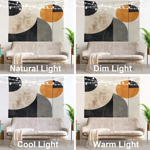 Vista 9 de Shrahala Modern Abstract Artwork Wall Tapestry, Orange Black Beige Wall Hanging Large Tapestry Decoration Polyester Fiber White Hem Around for Dorm