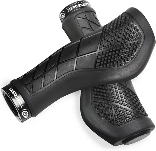 Vista 7 de TOPCABIN Empuñaduras de bicicleta, diseño ergonómico, empuñaduras de goma de dos colores para manillar de bicicleta con cómodos agarres de manillar