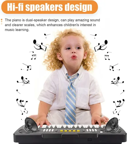 Vista 3 de Teclado de piano para niños, 37 teclas, instrumento de juguete musical para niños, teclado electrónico para niños y niñas de 3 a 7 años (negro)