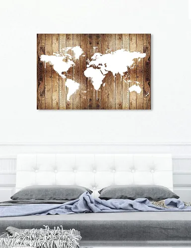 Vista 4 de The Oliver Gal Artist Co. Maps - Lienzo decorativo para pared, diseño de madera de Mapamundi