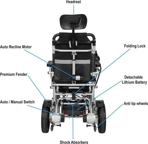 Vista 8 de Silla de ruedas eléctrica reclinable, ligera, de primera calidad, silla de ruedas eléctrica reclinable automática