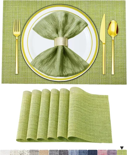 Vista 21 de BETEAM Juego de 4 manteles individuales de vinilo tejido para mesa de comedor, lavables, lavables, manteles individuales de cocina, duraderos