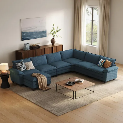 Vista 23 de LINSY HOME Cloud Sofa - Silla decorativa con tumbona otomana para interiores, sofá de pana perfecta para sala de estar, apartamento, oficina, beige