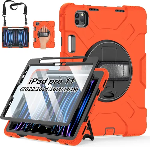 Vista 11 de Funda para iPad Pro de 11 pulgadas (2022/2021/2020/2018): Funda de silicona para iPad 11 (4ª/3ª/2ª/1ª) generación con protector de pantalla, Negro