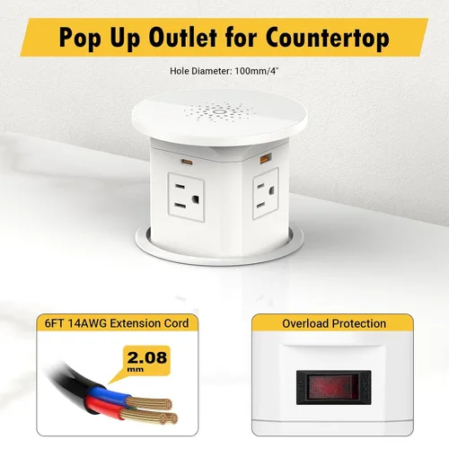Vista 5 de Tomas de corriente emergentes de 4 pulgadas 65 W USB C, carga inalámbrica