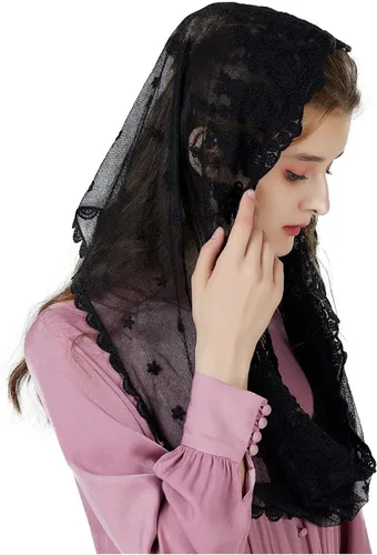 Vista 4 de BEAUTELICATE Easter Catholic Mantilla Chapel Veil Latin Mass Halloween Church Cathedral Lace Head Covering