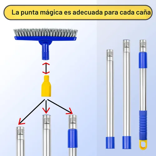 Vista 8 de Cepillo para lechada con mango largo ajustable, cepillo giratorio para fregar, raspador de líneas de lechada en forma de V con cerdas rígidas