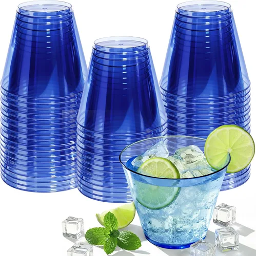 Vista 19 de Glowserve Paquete de 50 vasos de plástico transparente de 9 onzas, vasos de plástico azul transparente para cóctel, vasos desechables para fiestas