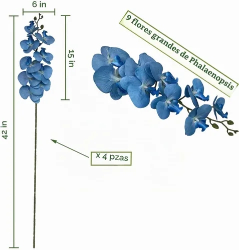 Vista 2 de FagusHome Phalaenopsis - Flores artificiales de 9 cabezas, 4 piezas de orquídeas artificiales de 42 pulgadas, plantas de tallo para decoración