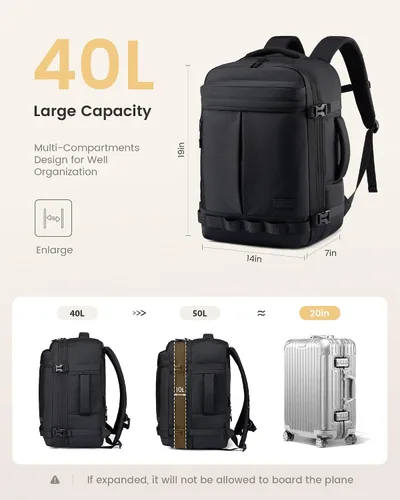 Vista 5 de LOVEVOOK - Mochila de viaje para mujer y hombre, aprobada como equipaje de mano, bolsa de artículos personales TSA, accesorios esenciales
