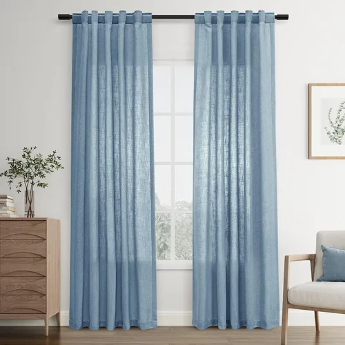 Vista 48 de Joywell - Cortinas de lino de 96 pulgadas de largo para sala de estar Natural