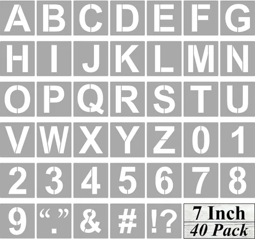 Vista 10 de Plantillas de letras y números del alfabeto de 3 pulgadas, paquete de 40 plantillas de letras y números con letreros para pintar sobre madera