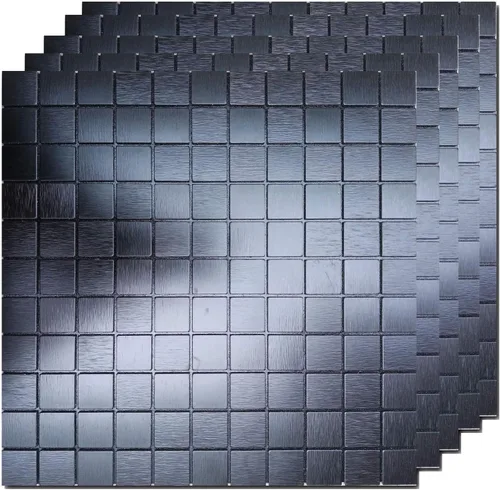 Vista 7 de 10 hojas autoadhesivas de mosaico de aluminio para despegar y pegar, paneles de pared 3D para cocina y baño (12 x 12 pulgadas, bronce)