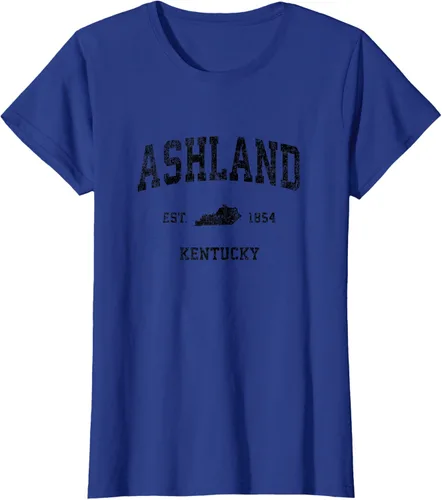 Vista 60 de Ashland Kentucky KY Vintage Sports Design Camiseta de impresión negra Asfalto