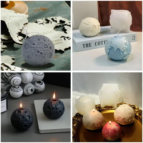Vista 4 de Moldes de vela Earth&Moon para hacer velas, molde de resina epoxi en forma de globo 3D, molde de aromaterapia modelo exterior de la tierra, moldes
