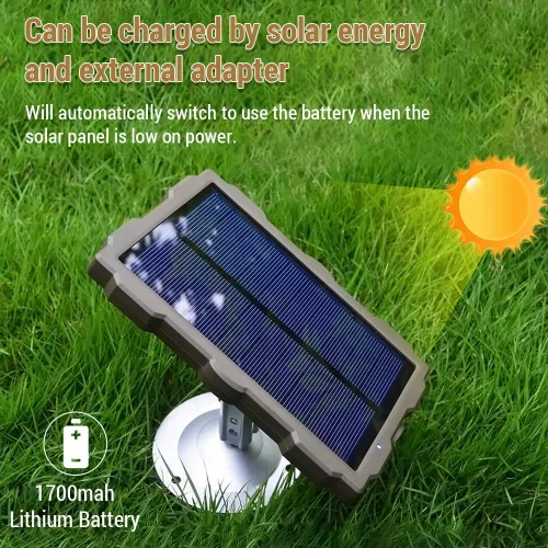 Vista 3 de Lixada Panel de carga solar Cámara de rastro Panel solar 1700mAh recargable para cámara de caza Carga solar al aire libre Alimentado por el sol
