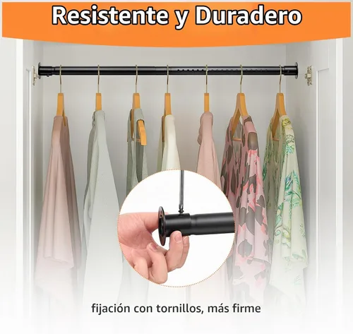 Vista 4 de Barras de armario para colgar ropa, barra de armario resistente de 17 a 27 pulgadas, barra ajustable para colgar ropa, barra de cortina de ducha