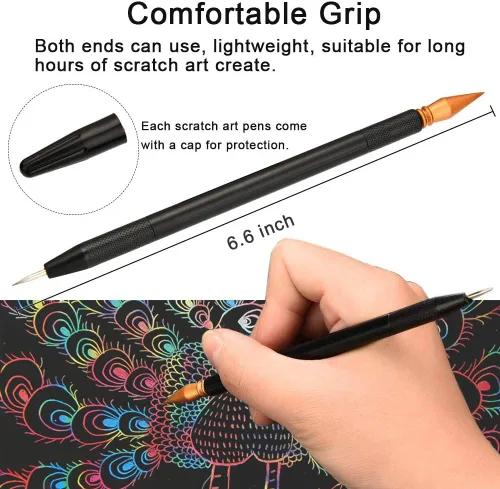 Vista 2 de Herramientas para rascar, lápiz de color para rascar, doble punta para colorear para arañazos, juego de arte de papel para adultos y niños, pintura