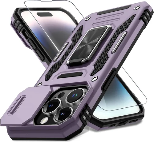 Vista 288 de DEERLAMN Funda para iPhone Xs Max con funda deslizante para cámara + protector de pantalla, soporte giratorio de anillo de grado militar a prueba