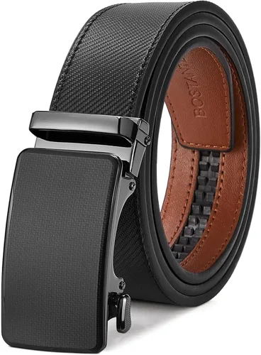 Vista 16 de BOSTANTEN Cinturón de cuero con trinquete para hombre, para atuendos formales e informales con hebilla ajustable, se ajusta a la medida. 001- Negro