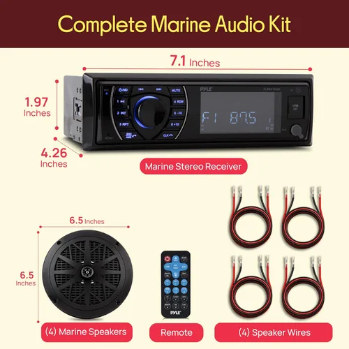 Vista 2 de Kit de receptor de unidad principal marina Pyle - Estéreo digital LCD en el tablero Bluetooth y micrófono integrados con sistema de radio AM FM