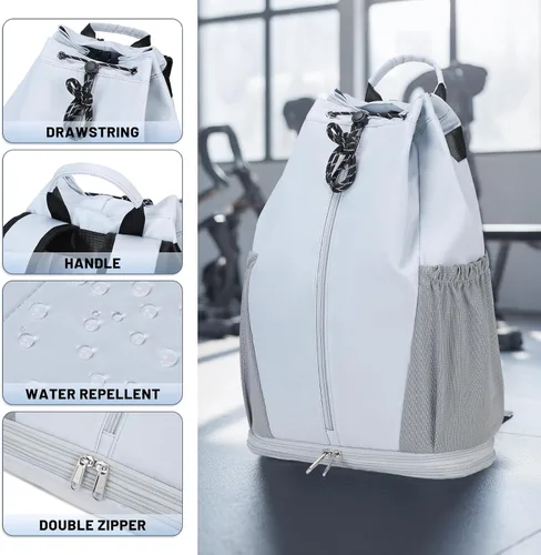 Vista 6 de mygreen Mochila con cordón para gimnasio con compartimento para zapatos, Gris