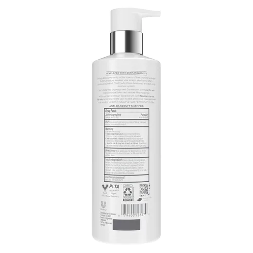 Vista 2 de Dove Derma Scalp Champú para Alivio de la Caspa 1 ct con Ácido Salicílico, Sulfatos y Niacinamida para Eliminar las Escamas y Aumentar