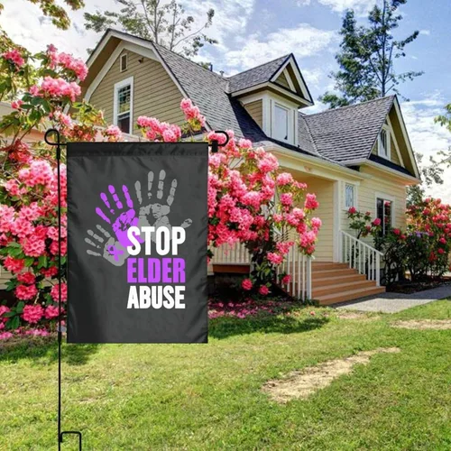 Vista 6 de Letrero de decoración para exteriores con texto en inglés "Stop Elder Abuse Elder Abuse Elder Abuse Awareness Flags", para jardín, patio, césped, 12