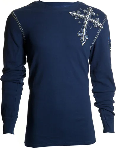 Vista 2 de Archaic by Affliction - Camisa térmica para hombre, alas de lomo, Azul