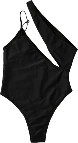 Vista 3 de SweatyRocks Traje de baño sólido de una pieza para mujer con corte de un hombro