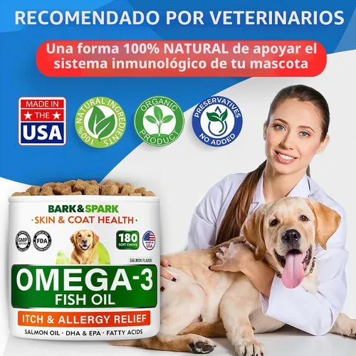 Vista 6 de BARK&SPARK Omega 3 para perros - 180 golosinas de aceite de pescado para la muda de pelo de perro, alergia cutánea, alivio de la picazón