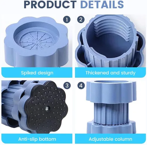 Vista 7 de Almohadilla de elevación universal para base de lavadora, almohadillas elevadoras antivibración para lavadora, soporte de nivelación ajustable