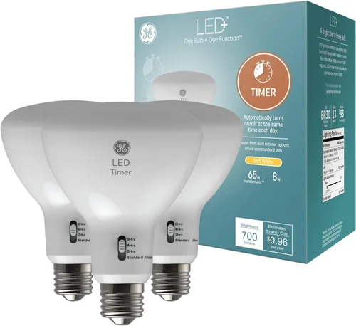 Vista 10 de GE LED+ Timer A19 - Bombillas LED, temporizador automático integrado para interiores, 8 W, blanco suave (paquete de 4) Built-in automatic timer