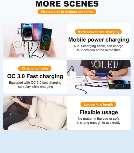 Vista 7 de SIQIWO Cable multiUSB C de carga rápida, [paquete de 4 pies/2] QC 3.0 (3A), cable divisor USB C, cable de carga 4 en 1 con 4 puertos tipo C