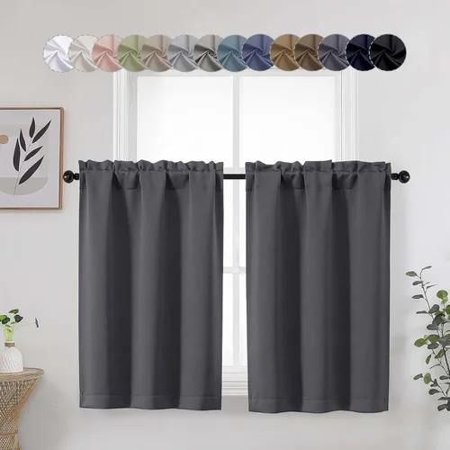 Vista 51 de Aqua Cafe - Juego de 2 paneles de cortinas opacas de 24 pulgadas de largo, con aislamiento térmico suave y sólido, para ventanas de baño, sótano