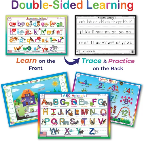 Vista 4 de Tot Talk Paquete de 4 manteles individuales educativos de aprendizaje temprano para niños, fabricado en Estados Unidos, alfabeto ABC mayúscula, ABC