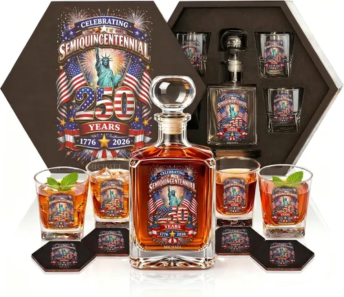 Vista 20 de Juego de decantadores de whisky personalizados para hombres, para el hogar, bar, decantadores de licor personalizados, caja de madera, vasos