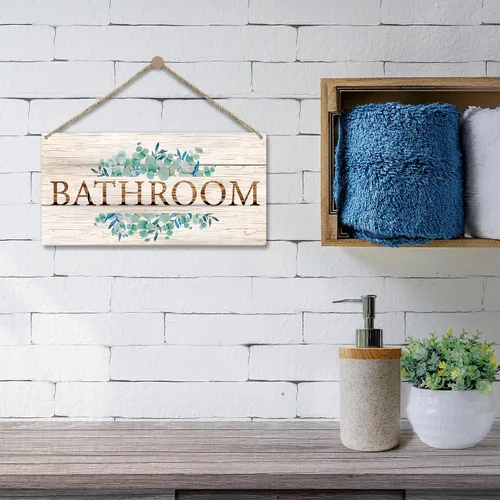 Vista 5 de Letrero de bienvenida para decoración de baño, 10 x 5 pulgadas, placa de madera impresa para colgar en la puerta, decoración para el hogar, granja