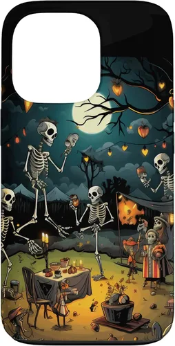 Vista 10 de Funda para disfraz de Halloween para iPhone 16 de noche de terror de esqueleto