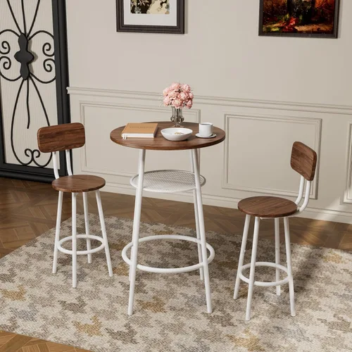 Vista 18 de Juego de mesa de comedor para 2, mesa de bar y sillas para 2, juego de mesa de bar pequeña de 3 piezas con 2 taburetes, parte superior de mármol