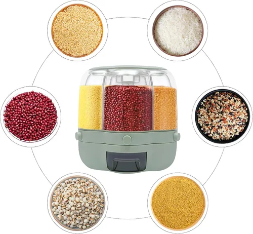 Vista 2 de Dispensador de granos para encimera, dispensador de almacenamiento de alimentos giratorio de 360°, dispensador de granos para el hogar, contenedor