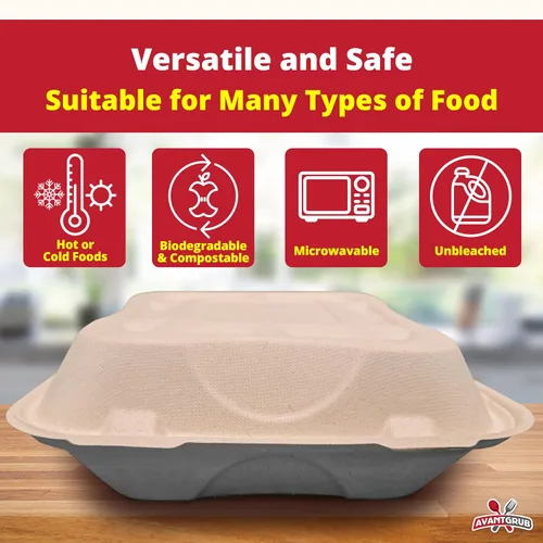 Vista 4 de Caja de comida para llevar duradera, a prueba de fugas, paquete de 25. Grande, 9 x 9 pulgadas, resistente a base de plantas, compostable sin gluten