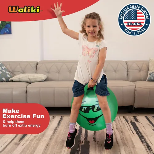 Vista 9 de WALIKI Bola de Saltar Juguetes para Niños y Niñas de 3, 4, 5 y 6 Años Bola de Salto Terapéutica Verde de 18" para Niños Juguetes al Aire Libre
