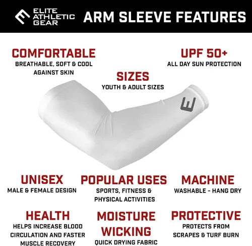 Vista 2 de Elite Athletic Gear Mangas de compresión de EE. UU., tallas para jóvenes y adultos, béisbol, fútbol, baloncesto, se venden individualmente