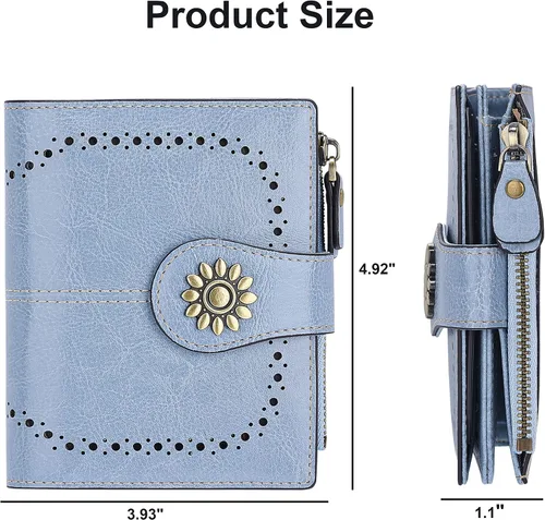 Vista 6 de Lavemi Cartera de piel para mujer, pequeña, compacta, con bloqueo RFID, para tarjetas de crédito, con bolsillo con cremallera