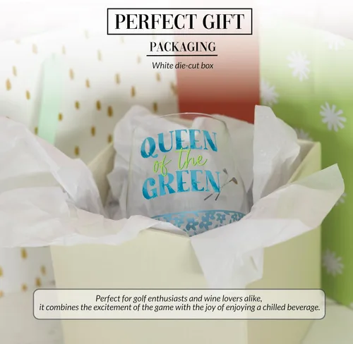 Vista 3 de Pavilion Gift Company Reina del verde - 18 Oz copa de vino sin tallo Humor divertido amante del golf mujeres regalo novela